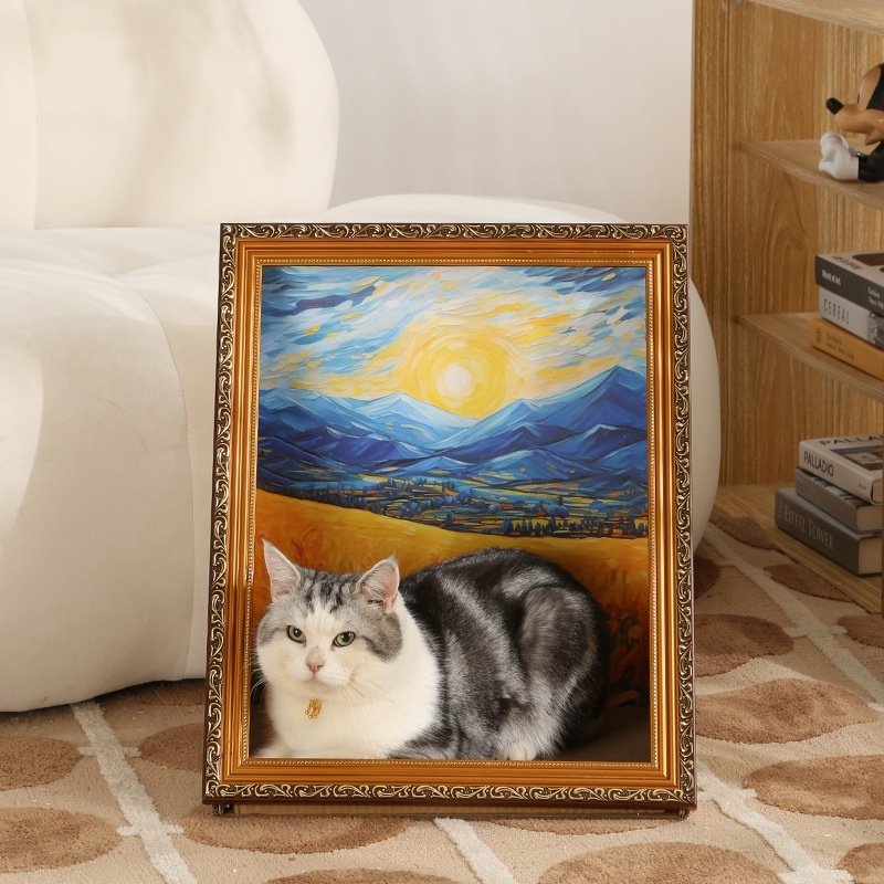 Retro Oil Painting Cat Nest